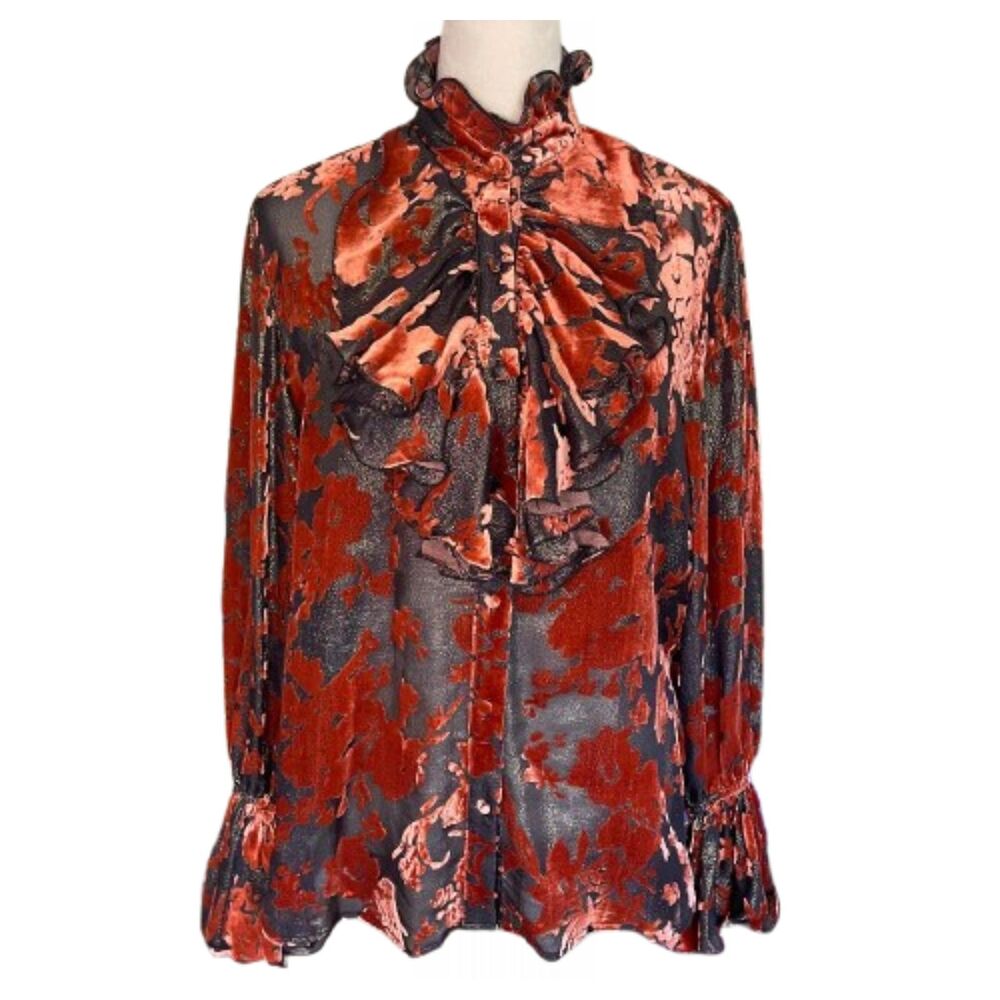 Rich Radi Q’S Glittery Silk Burnout Velvet Blouse Star Queen Small